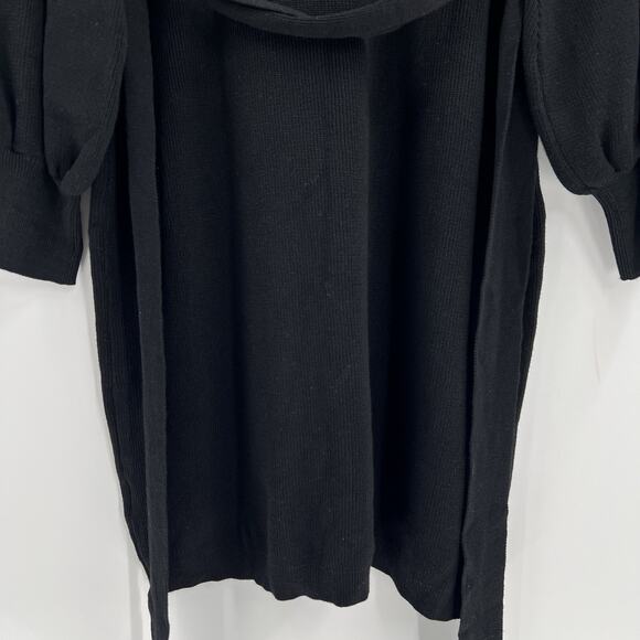 Sam Edelman Balloon Long Sleeves V-Neck Ribbed Knit Sweater Dress Black‎ Size XL - Picture 7 of 9